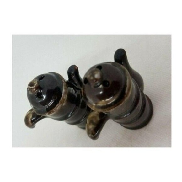 Vintage Teapot TWO SALT Shakers Tea Pots Brown Coffee Kettles VTG 2 Mid Century - Picture 7 of 15
